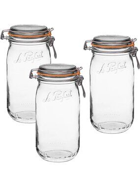 Airtight Glass Canning Jars 1.5L - 3 Pack with Wire Bail Lid for Preserving